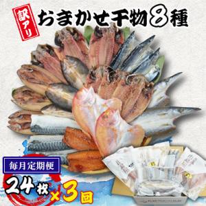 ふるさと納税 長崎市 【毎月定期便】【長崎加工】訳ありおまかせ干物セット8種類(24枚)全3回