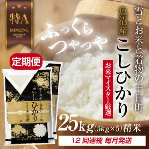 ふるさと納税 十日町市 【毎月定期便】魚沼産 コシヒカリ 25kg 精米 (お米の美味しい炊き方ガイド付)全12回