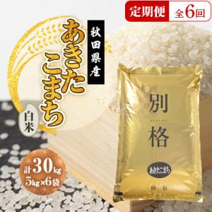 ふるさと納税 大潟村 【毎月定期便】あきたこまち 白米 30kg(5kg×6袋)全6回