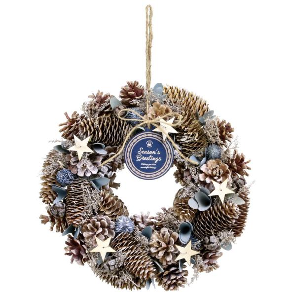 クリスマス リース とりよせ品 ドライ木の実のナチュラルリース 30cm ブルースノー 造花 クリス...