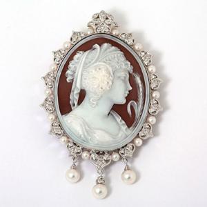 K18 シェルカメオ パール ダイヤモンド ブローチ ペンダント