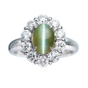 キャッツアイ リング 指輪 大粒 4.34ct Pt900 クリソベリルキャッツ