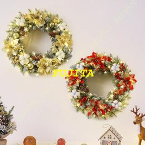 クリスマスリース リース 玄関 クリスマスライト 花輪 壁掛け ドアリース クリスマス飾り デコレーションライト クリスマス雑貨 クリスマスツリー