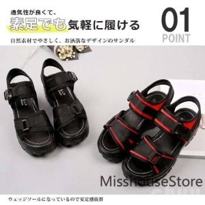 スポーツサンダル レディース 厚底 フラットヒ...の詳細画像4