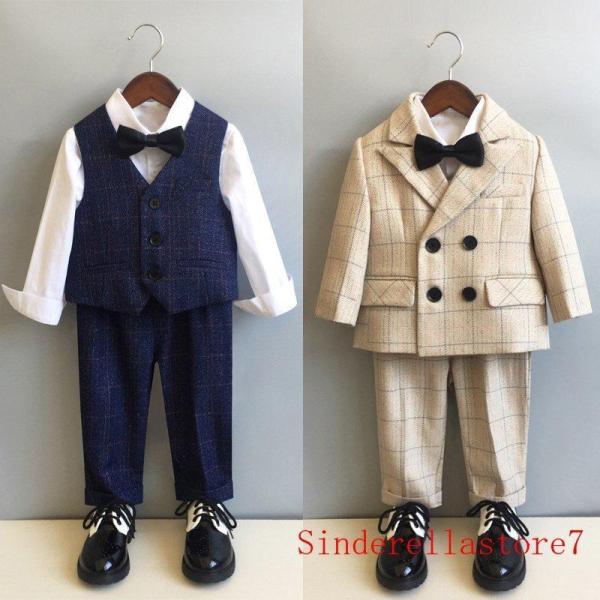 【大特価】子供服 フォーマル 格子柄 スーツ 入学式 卒業式 男の子 タキシード キッズ 結婚式 発...