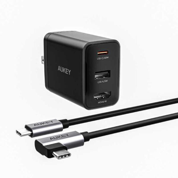AUKEY　USB充電器 Swift HDMI 65W ブラック［USB-A 1ポート/USB-C ...