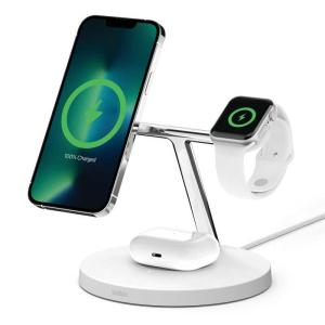 BELKIN　Apple Watch急速充電対応 MagSafe 3-in-1 ワイヤレス充電スタンド(電源アダプタ付)ホワイト　WIZ017DQWH