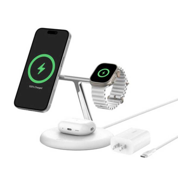 BELKIN　BoostCharge Pro Qi2 3-in-1 ワイヤレス充電スタンド ホワイト...