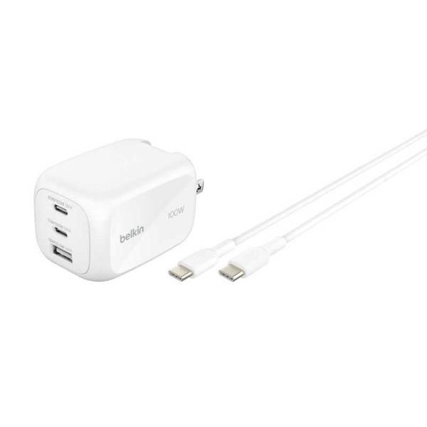 BELKIN　BoostChargePro3ポートGaN充電器100Wプラグ交換式USB-CtoC2...