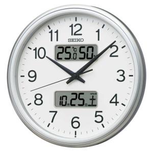セイコー　掛け時計 (温度・湿度・カレンダー表示) 銀色メタリック