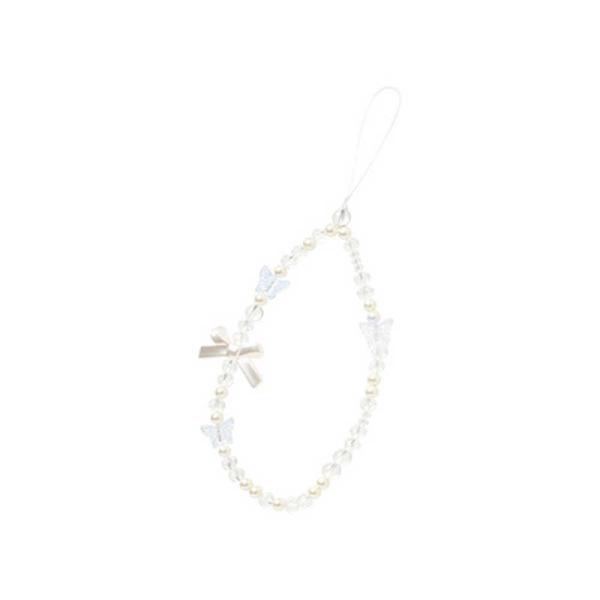 HAMEE　sorureda！ ビーズストラップ リボン/ホワイト　SSRRDBEZSTRWH