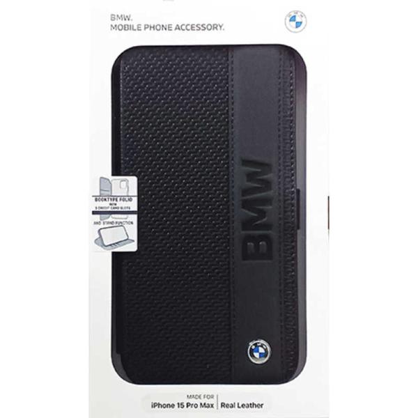 エアージェイ　BMW iPhone15 Pro Max用 本革 手帳型ケース ブラック　BMBKP1...