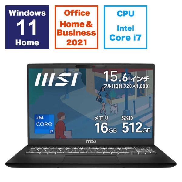 MSI　ノートパソコン ［15.6型 /Win11 Home /Core i7 /メモリ16GB /...