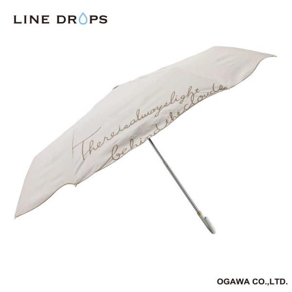 小川　折りたたみ傘 刺繍 LINE DROPS ［晴雨兼用傘 /50cm］ ベージュ　24LD-PE...