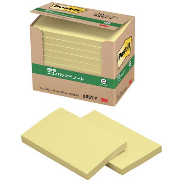 3Mジャパン　3M ポスト・イット 75X127mm 100枚X10パッド イエロー　6551Y_
