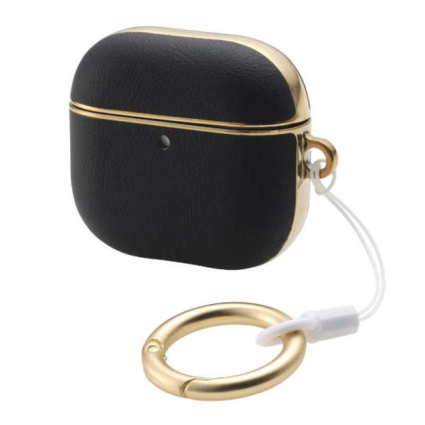 エレコム　ELECOM　AirPods 4 ケース 用 ソフトレザー メッキ加工 ＆me ブラック　...