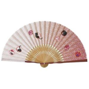 山二 婦人扇子 まる紋ネコ センスマルモンネコピンク