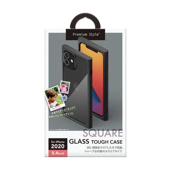 PGA　iPhone 12 mini 5.4インチ対応 ガラスタフケース スクエアタイプ ブラック　...