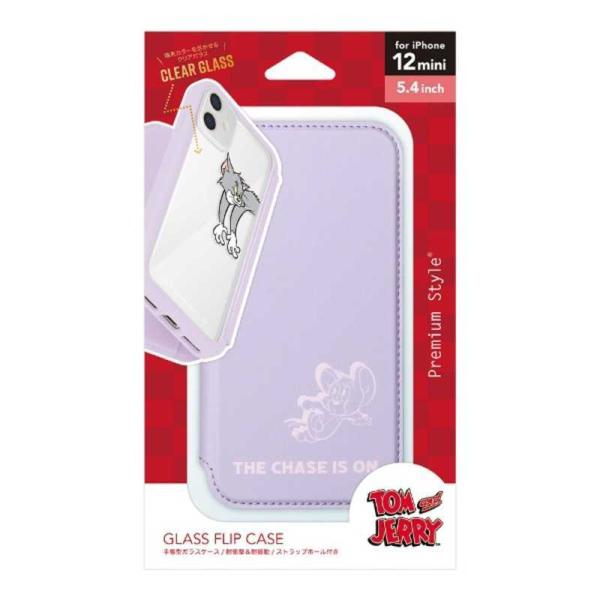 PGA　iPhone 12 mini用 ガラスフリップケース [トムとジェリー/ラベンダー] 　PG...