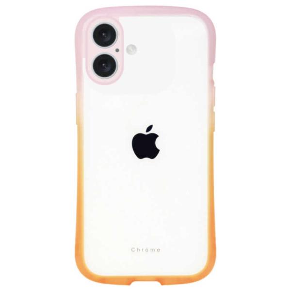 ナチュラルデザイン　iPhone 16(6.1インチ)クロームグラデーションケース コーラルオレンジ...