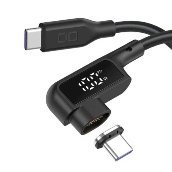 CIO　L字マグネットシリコンケーブル(液晶表示付き)2m ブラック ［USB Power Deli...