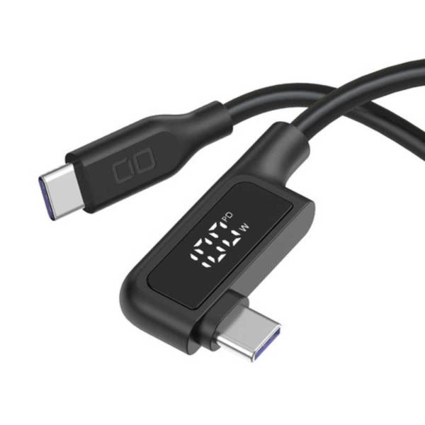 CIO　L字シリコンケーブル(液晶表示付き)1m ブラック ［USB Power Delivery対...