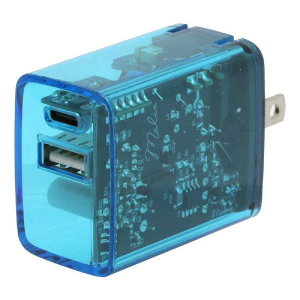 インプリンク　PD対応TypeC/USB-AクリアAC充電器20W CLBL　IMAC1CU20CL...