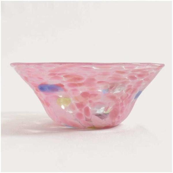 琉球ガラス匠工房　琉球ガラス 波の花 大鉢 ピンク　リュウキュウガラスナミノハナオオバチ