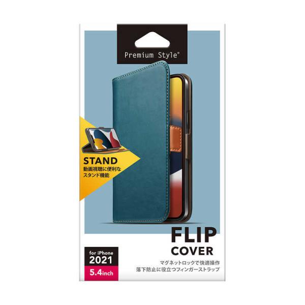 PGA　iPhone 13 mini　5.4インチ フリップカバー Premium Style ブル...
