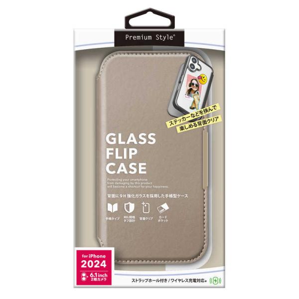 PGA　iPhone 16(6.1インチ)ガラスフリップケース Premium Style ベージュ...
