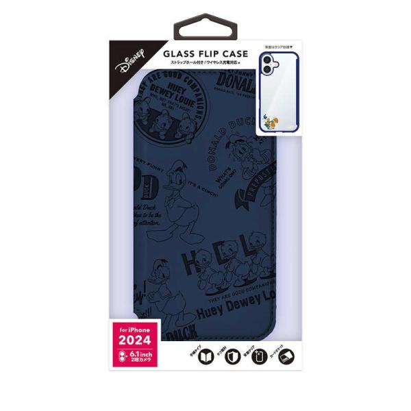 PGA　iPhone 16用 ガラスフリップケース Premium Style ドナルドダック　PG...