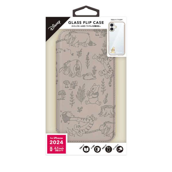 PGA　iPhone 16用 ガラスフリップケース Premium Style くまのプーさん　PG...