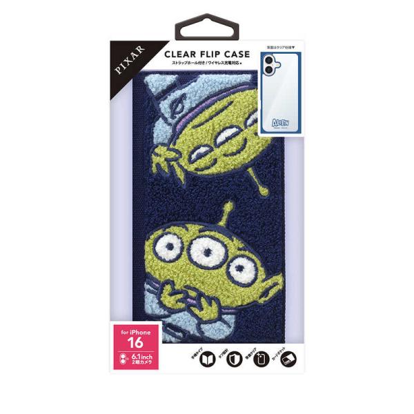 PGA　iPhone 16用 クリアフリップケース サガラ刺繍 Premium Style エイリア...