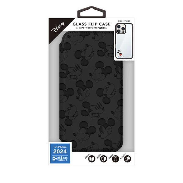 PGA　iPhone 16 Pro用 ガラスフリップケース Premium Style ミッキーマウ...