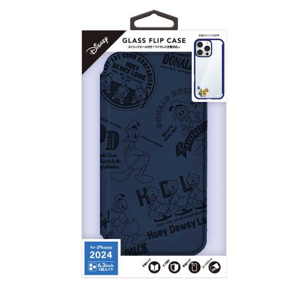 PGA　iPhone 16 Pro用 ガラスフリップケース Premium Style ドナルドダッ...