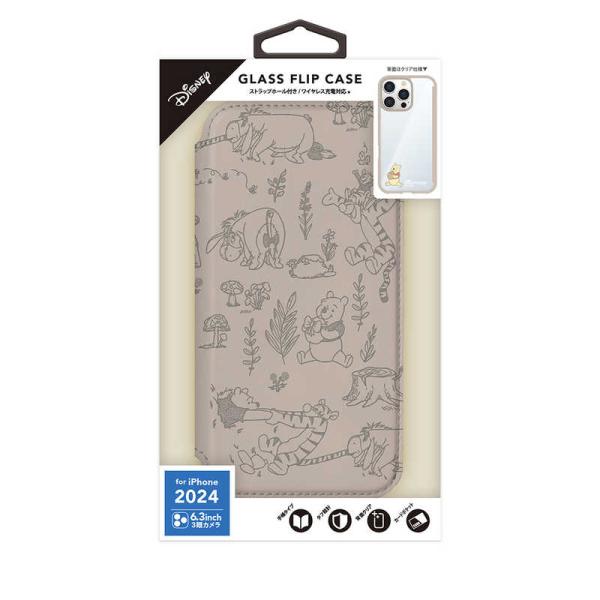 PGA　iPhone 16 Pro用 ガラスフリップケース Premium Style くまのプーさ...