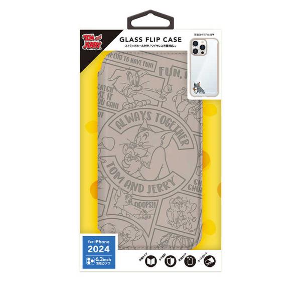 PGA　iPhone 16 Pro用 ガラスフリップケース Premium Style トムとジェリ...