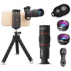 ActyGo 18X固定望遠レンズ付きスマホレンズ4点セット ワイヤレスリモコン くねくね三脚付き 198°魚眼 0.63X広角 15Xマクロ iphone/Android多機種対応 AP009