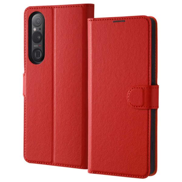 レイアウト　Xperia 1 V 耐衝撃 手帳型レザーケース シンプル マグネット/レッド　RT-R...