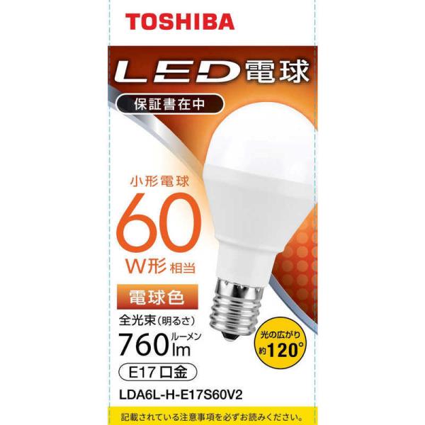 東芝　TOSHIBA　ＬＥＤ電球　口金Ｅ１７　ミニクリプトン形　調光非対応　全光束７６０ｌｍ　電球色...