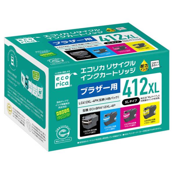 エコリカ　互換リサイクルインクカートリッジ ［ブラザー LC412XL-4PK］ 4色BOX品　EC...