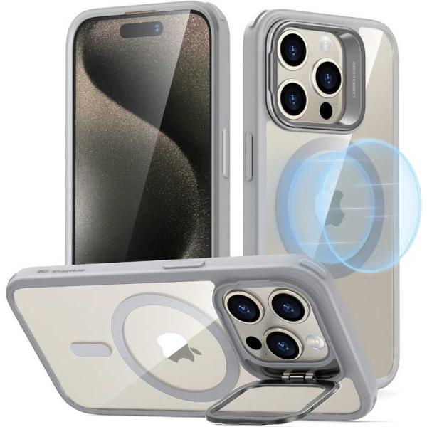 ESR　iPhone 15 Pro(6.1インチ)スタンド付ハイブリッドケース Clear Grey...