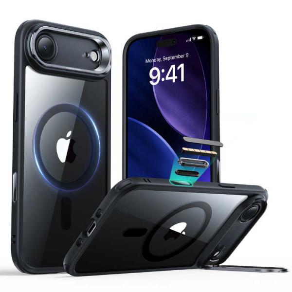 ESR　iPhone Air (6.5インチ)MagSafe対応、隠れスタンド付き、ミリタリーグレー...