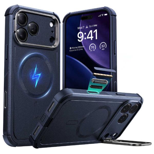 ESR　iPhone 17 Pro (6.3インチ)MagSafe対応、隠れスタンド付き、3層構造衝...