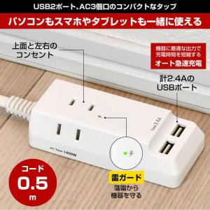 ELPA 耐雷USBコード付きタップ 0.5m...の詳細画像5