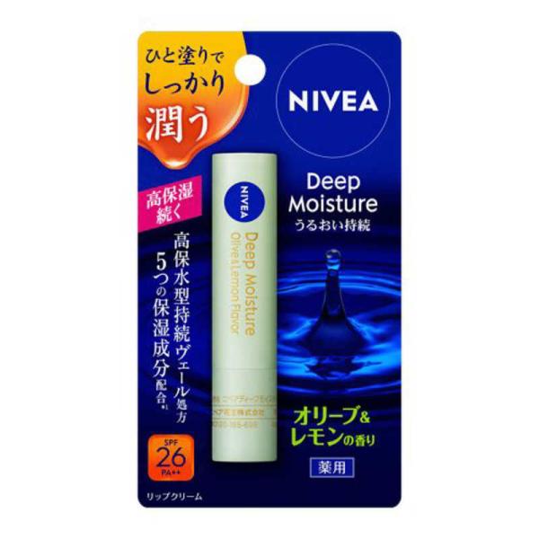花王　NIVEA(ニベア)ディープモイスチャーリップ 2.2g SPF26/PA++ オリーブ&amp;レモ...