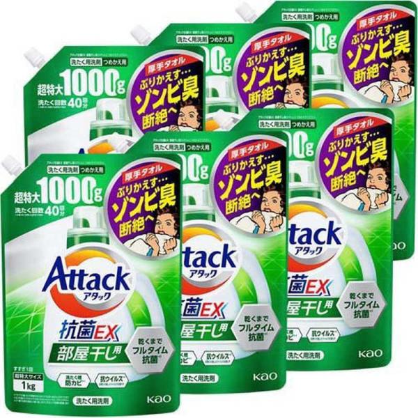 花王　【ケース】 アタック抗菌EX 部屋干し用 つめかえ用 1000g×6個　