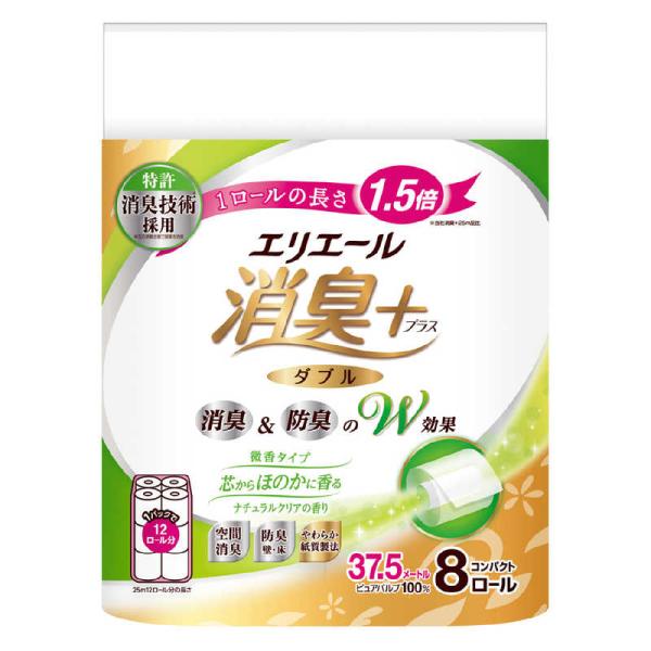大王製紙　エリエール 消臭＋トイレットティシュー 芯からほのかに香る ナチュラルクリアの香り コンパ...