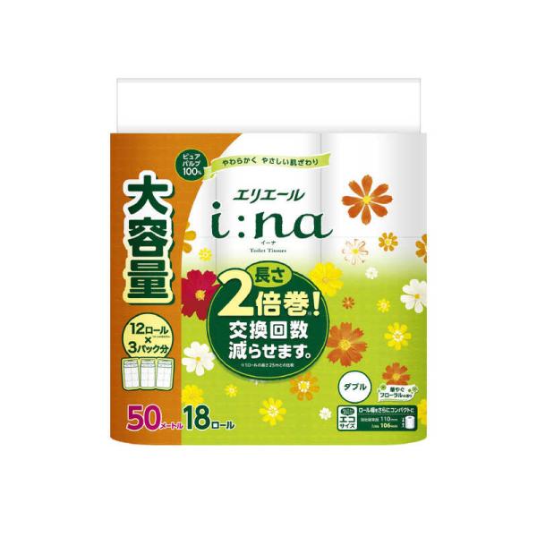 大王製紙　elleair(エリエール)i:na(イーナ)トイレットティシュー 2倍巻 ダブル 18ロ...