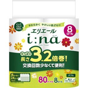 大王製紙　elleair(エリエール)i:na(イーナ)トイレットティシュー 3.2倍巻 ダブル 8ロール　